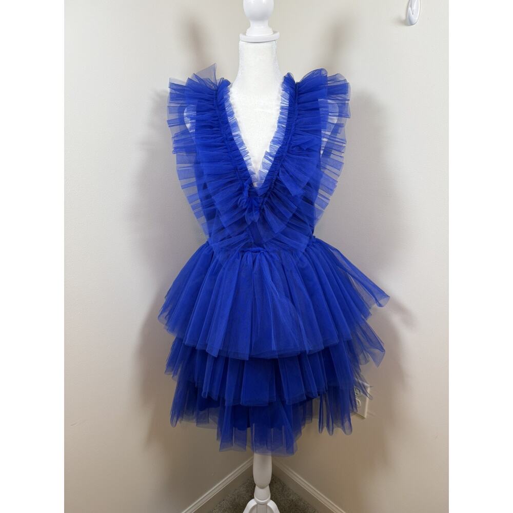 ANIYE BY Nina Tulle Mini Dress NWT Royal Blue L Ruffle Lined Party Designer